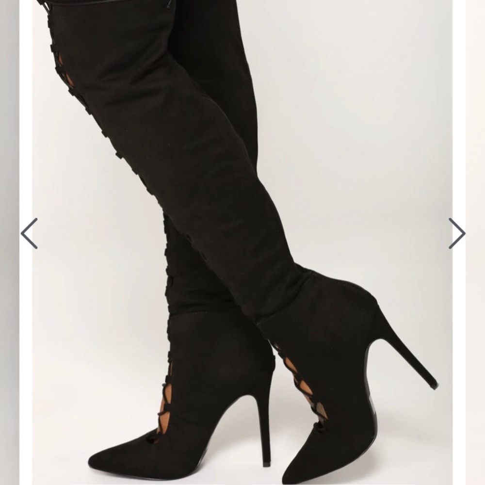 Fashion Nova Lace Up Knee High Heel Boots - Picture 14 of 16